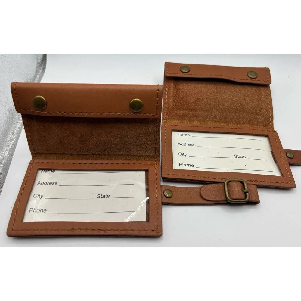 Lot of 2 Hartmann Luggage Tag Brown Folding Address Card ID Holder
